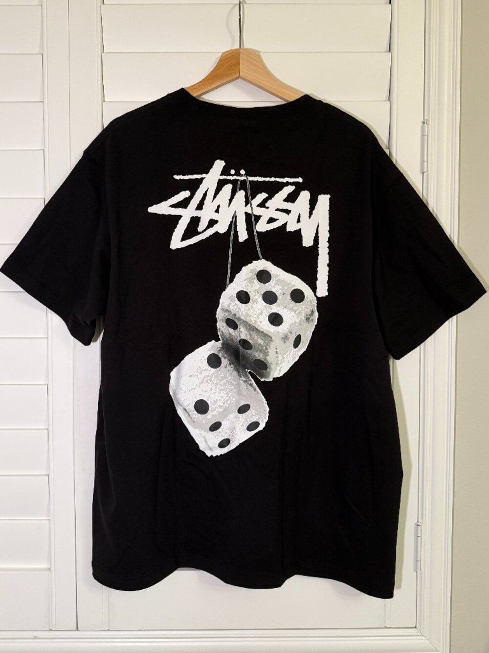 Stussy Dice Graphic Tee Black Short Sleeve Shirt Big Logo Back Print